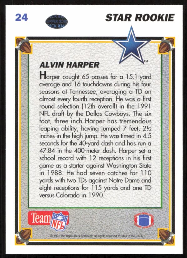 1991 Upper Deck Alvin Harper #24 (Back)