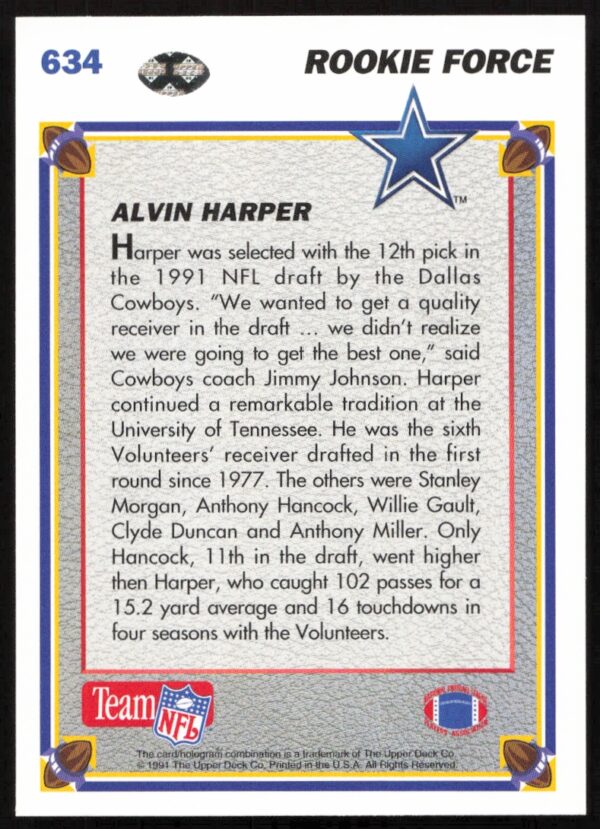 1991 Upper Deck Alvin Harper #634 (Back)