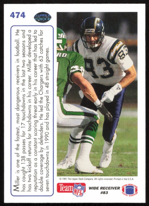 1991 Upper Deck Anthony Miller #474 (Back)