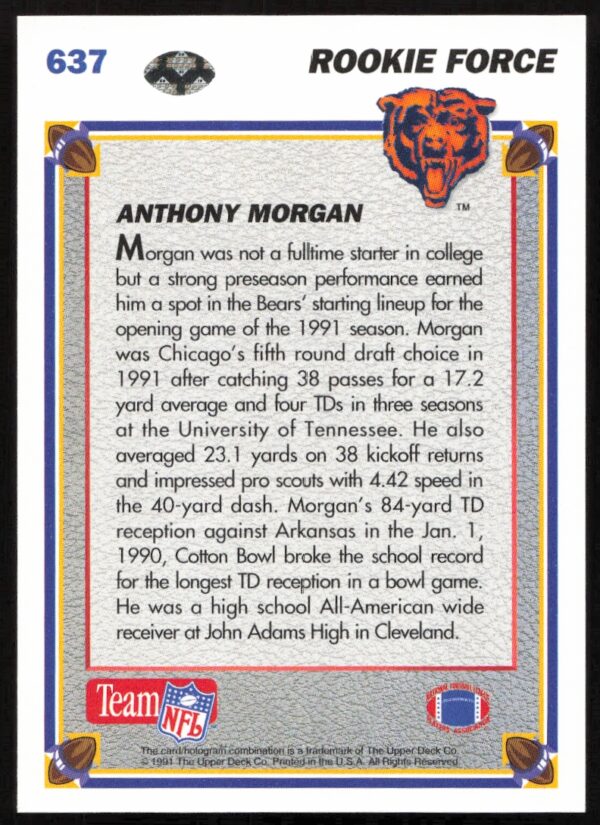 1991 Upper Deck Anthony Morgan #637 (Back)