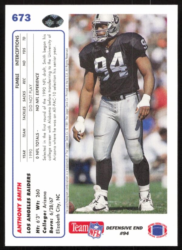 1991 Upper Deck Anthony Smith #673 (Back)