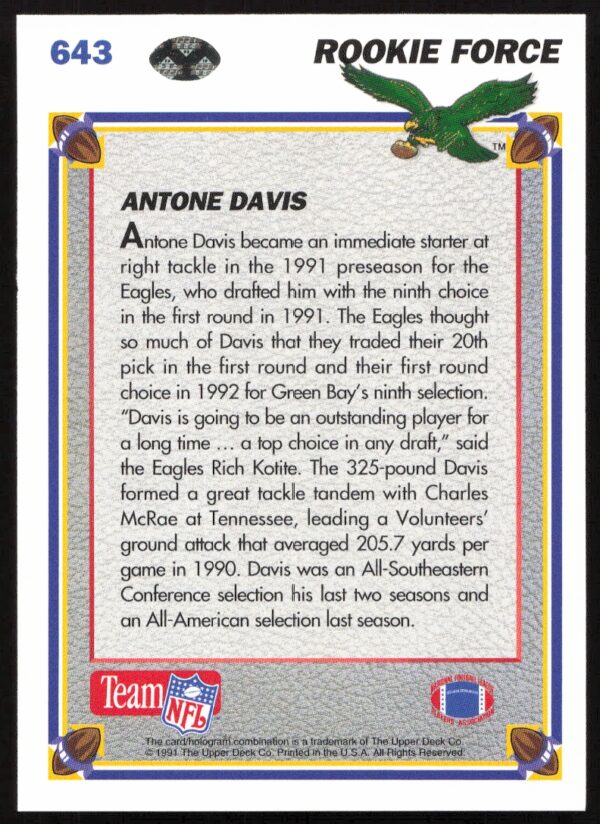 1991 Upper Deck Antone Davis #643 (Back)