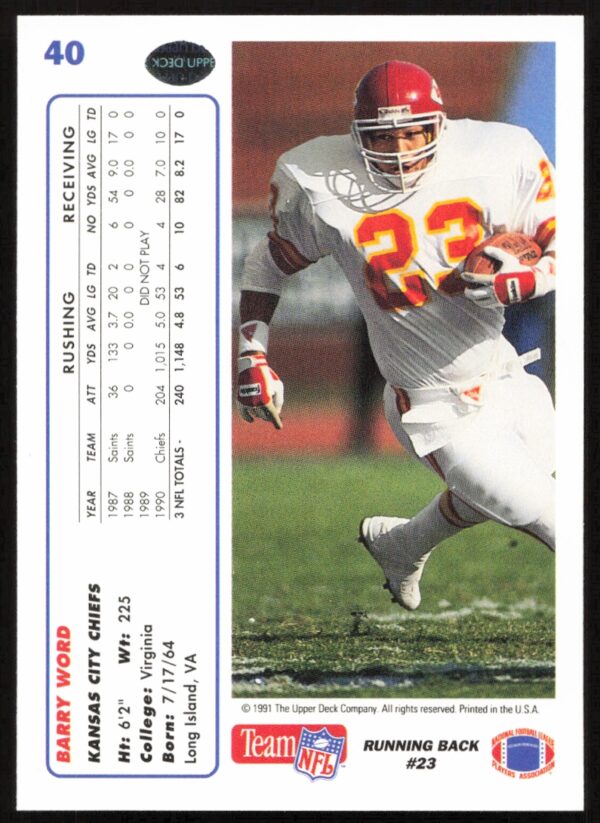 1991 Upper Deck Barry Word #40 (Back)