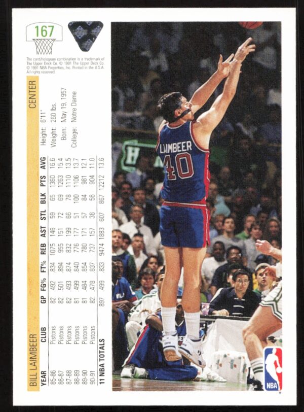 1991 Upper Deck Bill Laimbeer #167 (Back)