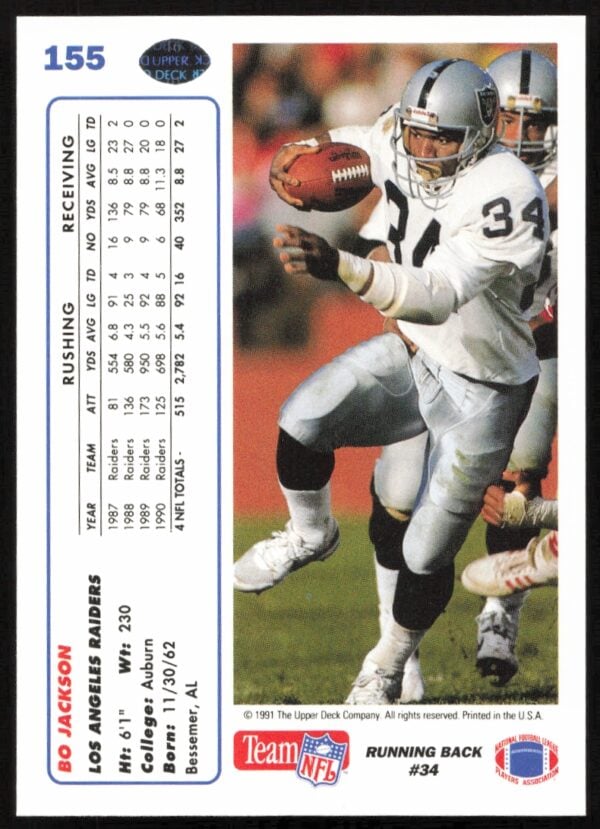 1991 Upper Deck Bo Jackson #155 (Back)