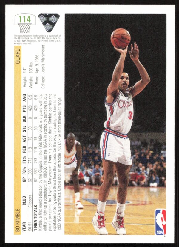 1991 Upper Deck Bo Kimble #114 (Back)