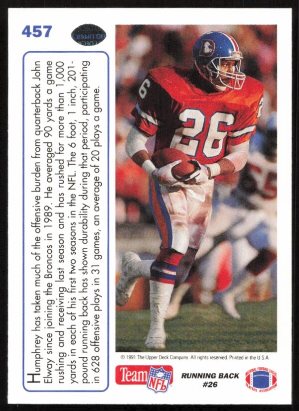 1991 Upper Deck Bobby Humphrey #457 (Back)