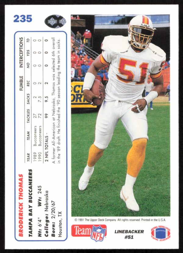 1991 Upper Deck Broderick Thomas #235 (Back)