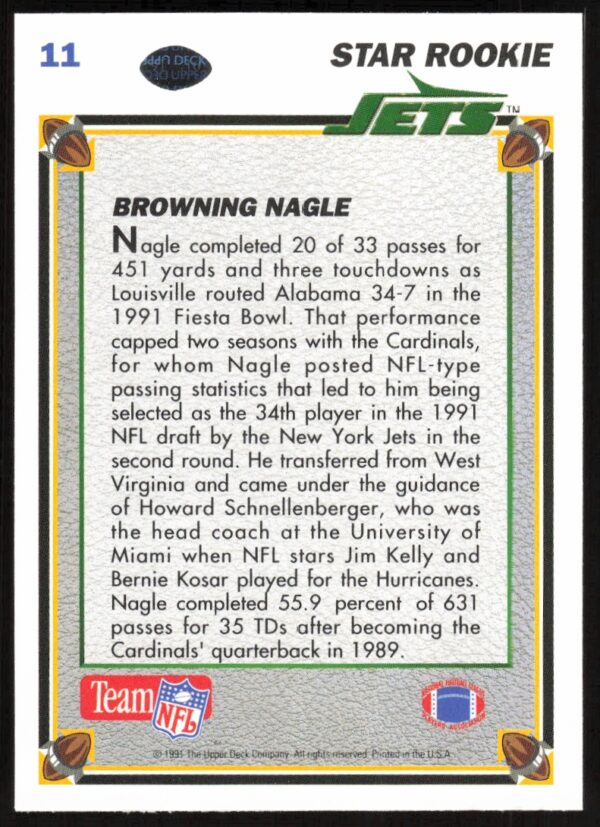 1991 Upper Deck Browning Nagle #11 (Back)