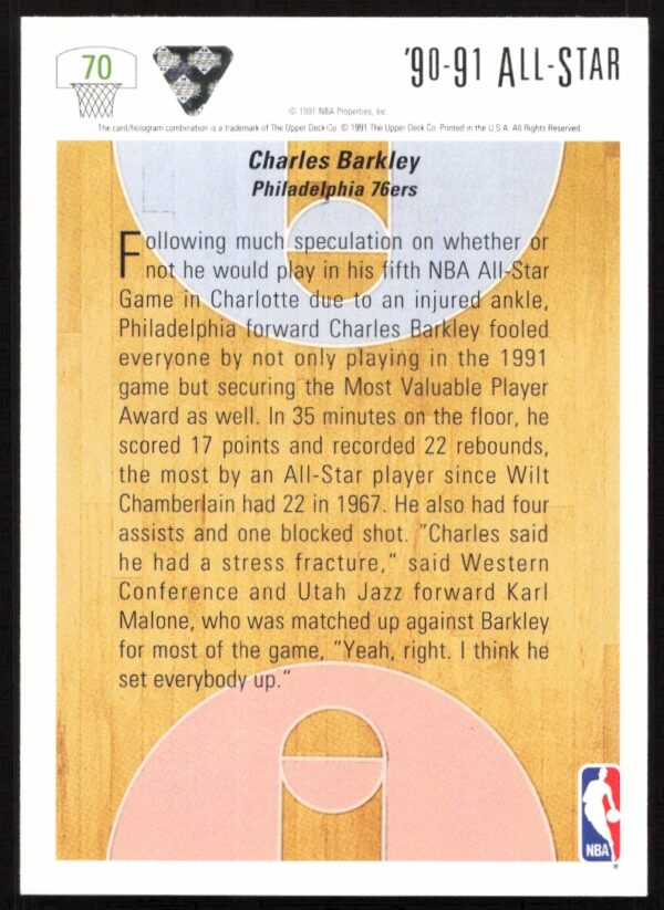 1991 Upper Deck Charles Barkley #70 (Back)