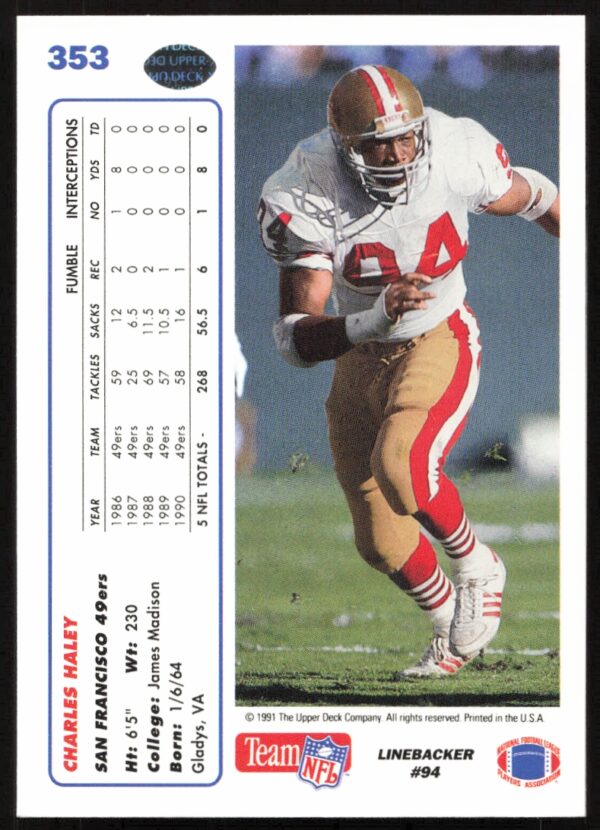 1991 Upper Deck Charles Haley #353 (Back)