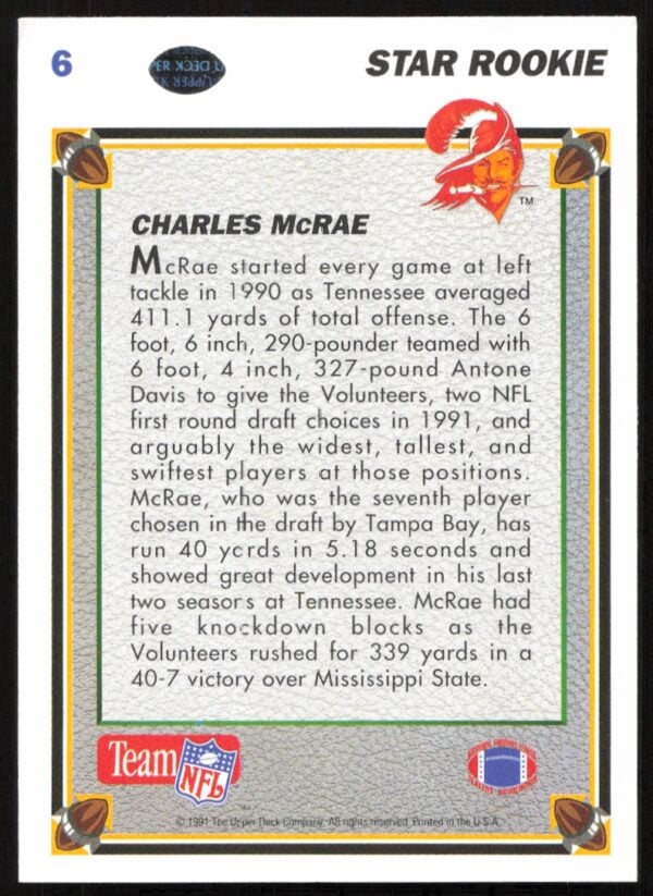 1991 Upper Deck Charles McRae #6 (Back)