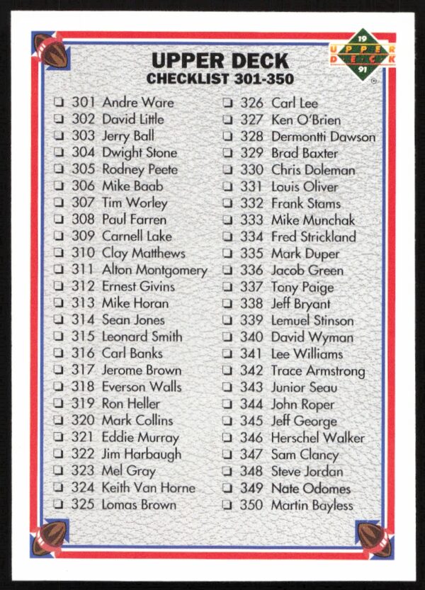 1991 Upper Deck Checklist: 301-400 #400 (Front)