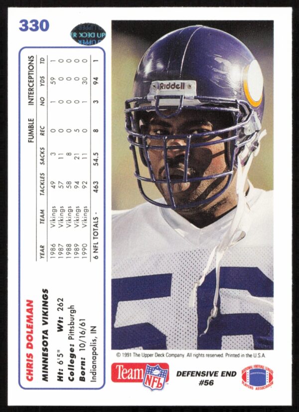 1991 Upper Deck Chris Doleman #330 (Back)