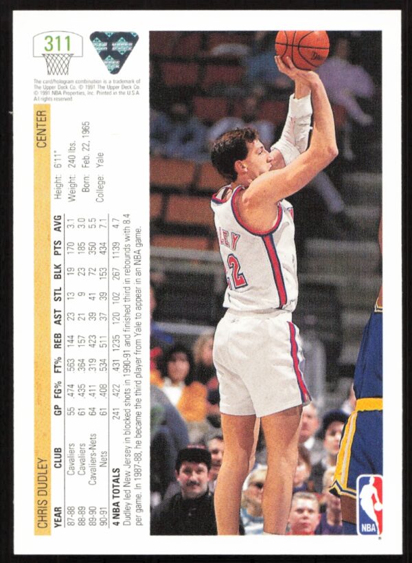 1991 Upper Deck Chris Dudley #311 (Back)