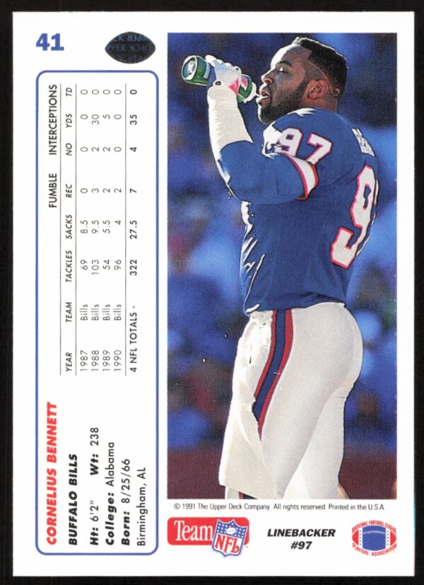 1991 Upper Deck Cornelius Bennett #41 (Back)