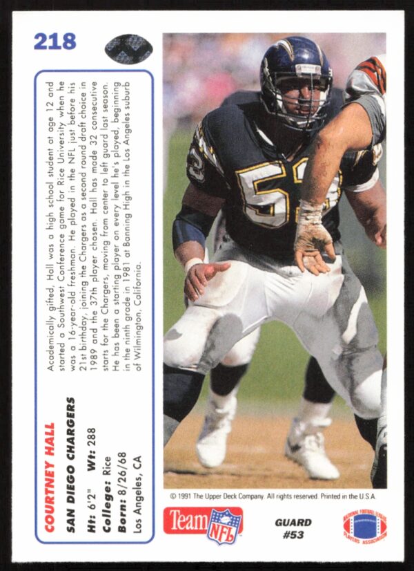 1991 Upper Deck Courtney Hall #218 (Back)