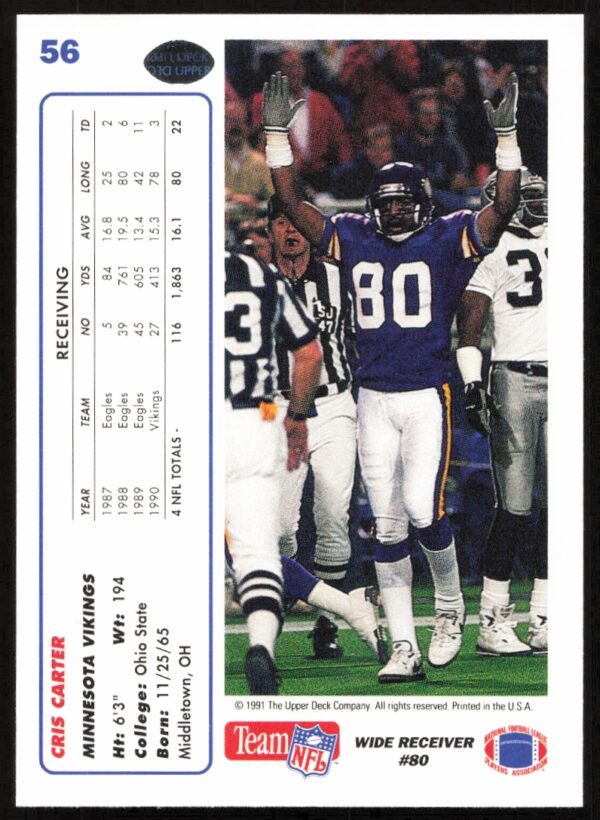 1991 Upper Deck Cris Carter #56 (Back)