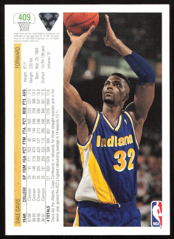 1991 Upper Deck Dale Davis #409 (Back)