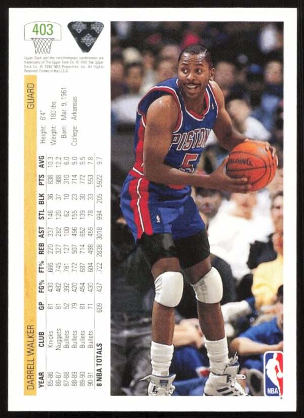 1991 Upper Deck Darrell Walker #403 (Back)