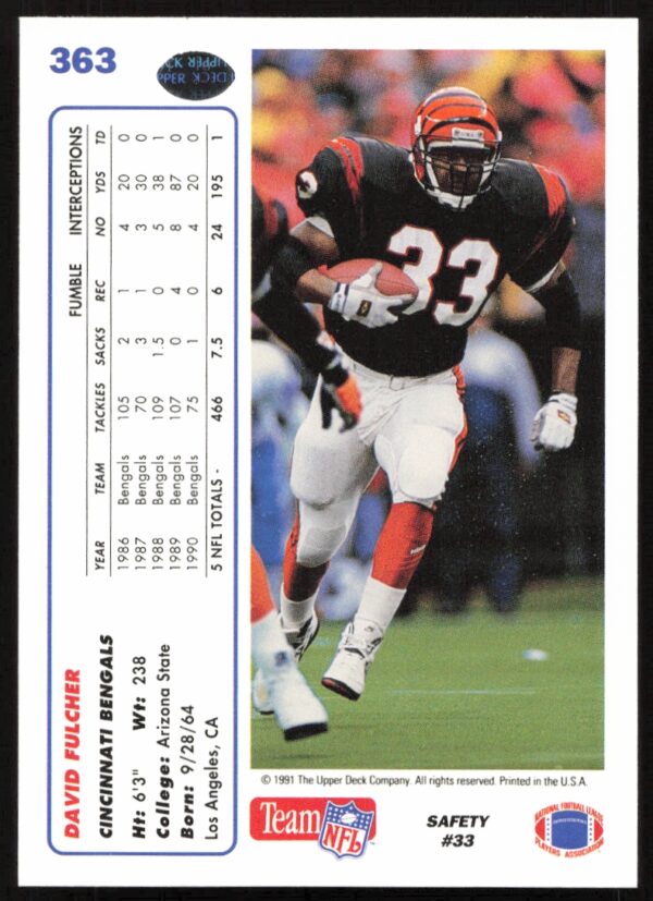 1991 Upper Deck David Fulcher #363 (Back)