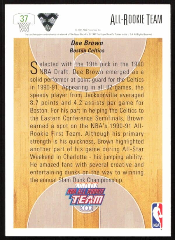 1991 Upper Deck Dee Brown #37 (Back)