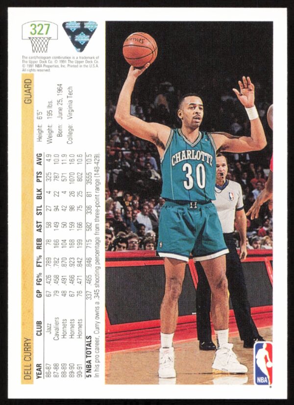 1991 Upper Deck Dell Curry #327 (Back)