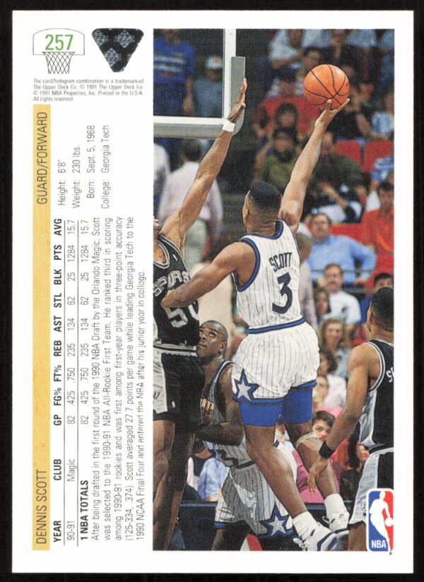 1991 Upper Deck Dennis Scott #257 (Back)