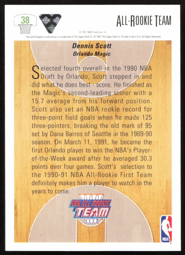 1991 Upper Deck Dennis Scott #38 (Back)