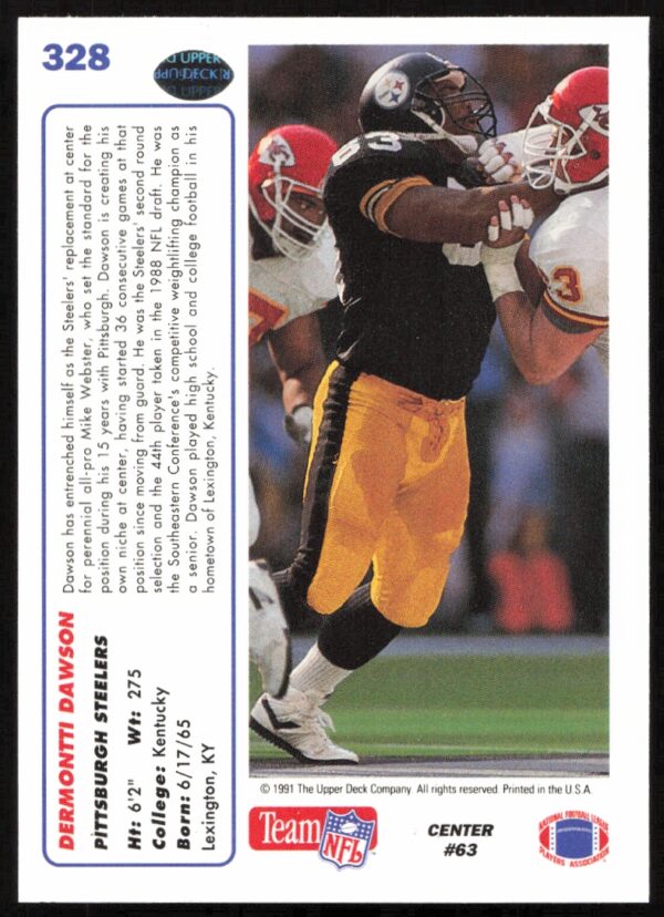 1991 Upper Deck Dermontti Dawson #328 (Back)