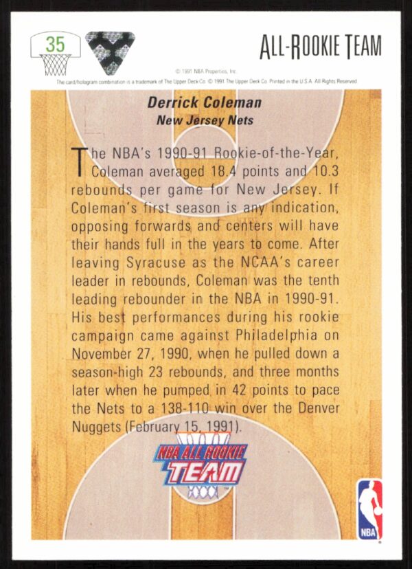 1991 Upper Deck Derrick Coleman #35 (Back)