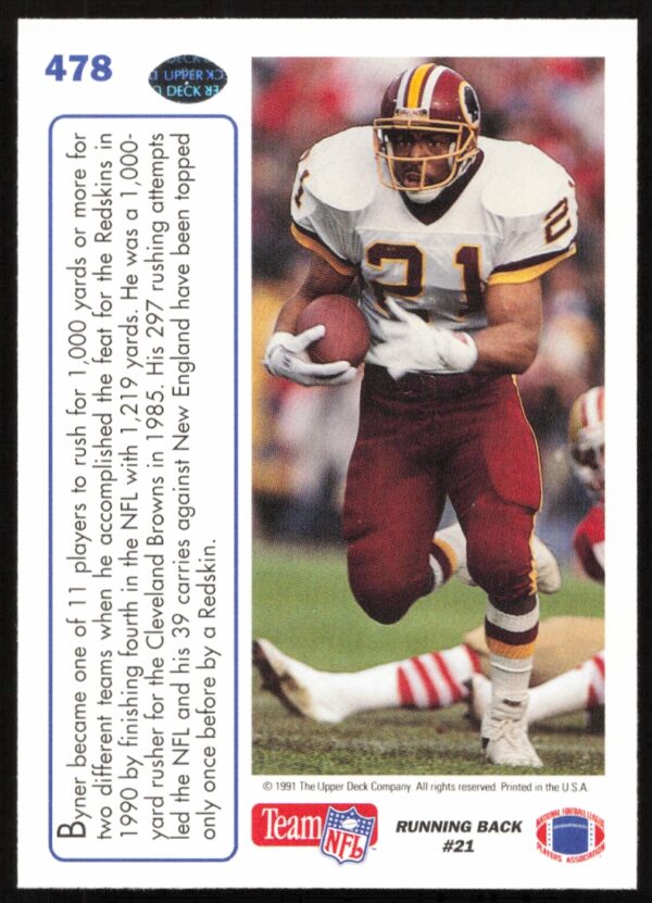 1991 Upper Deck Earnest Byner #478 (Back)