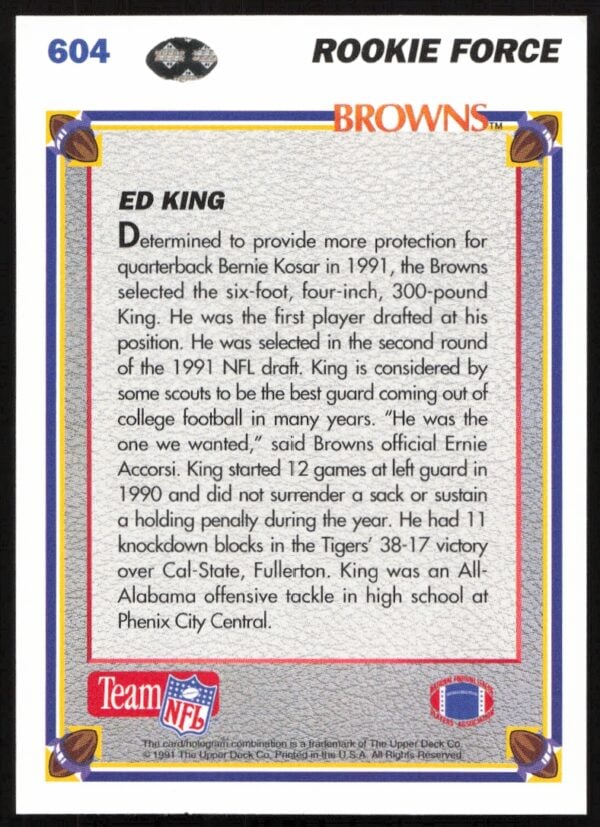 1991 Upper Deck Ed King #604 (Back)