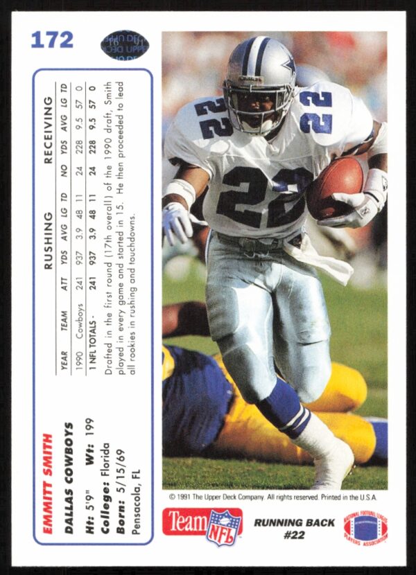 1991 Upper Deck Emmitt Smith #172 (Back)