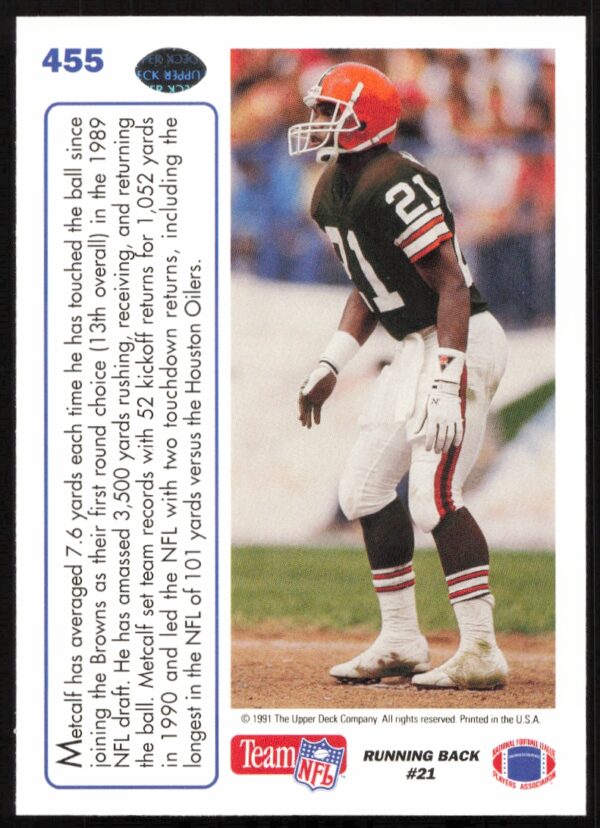 1991 Upper Deck Eric Metcalf #455 (Back)