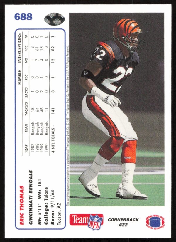 1991 Upper Deck Eric Thomas #688 (Back)