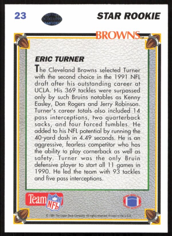 1991 Upper Deck Eric Turner #23 (Back)