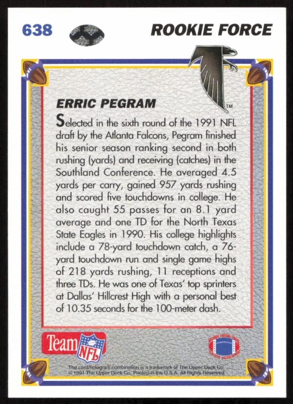 1991 Upper Deck Erric Pegram #638 (Back)