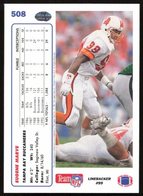 1991 Upper Deck Eugene Marve #508 (Back)