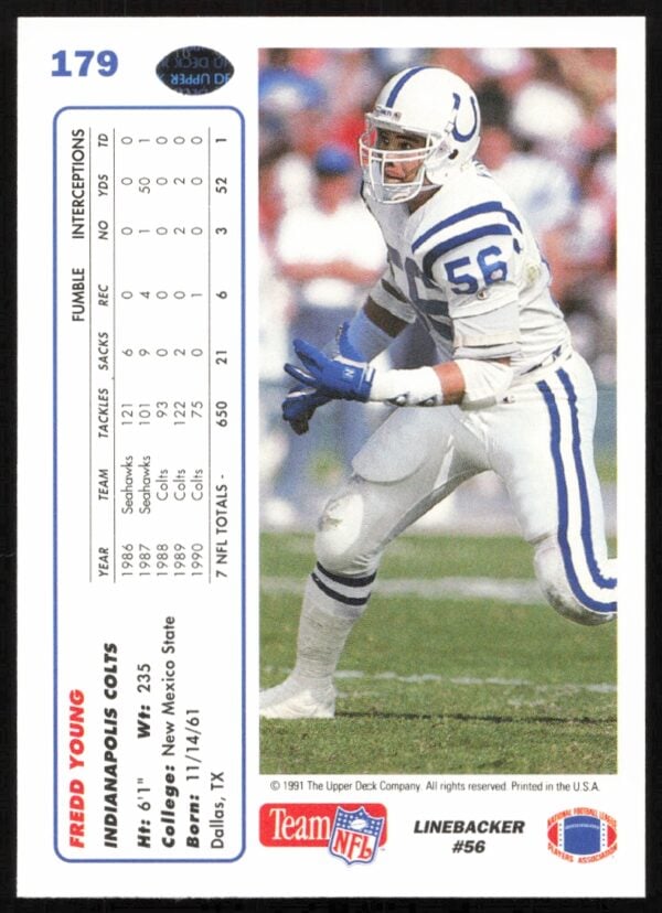 1991 Upper Deck Fredd Young #179 (Back)