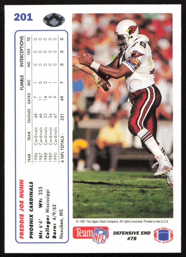 1991 Upper Deck Freddie Joe Nunn #201 (Back)