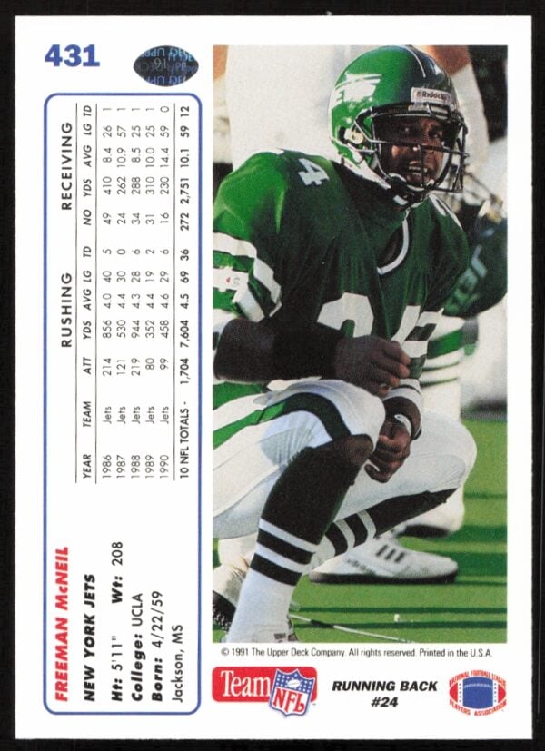 1991 Upper Deck Freeman McNeil #431 (Back)