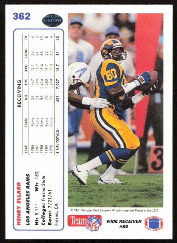 1991 Upper Deck Henry Ellard #362 (Back)