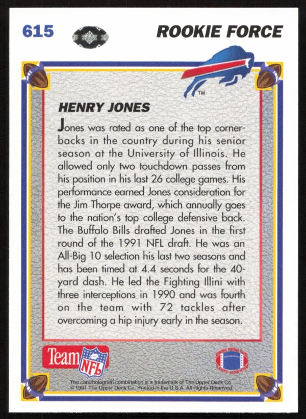 1991 Upper Deck Henry Jones #615 (Back)