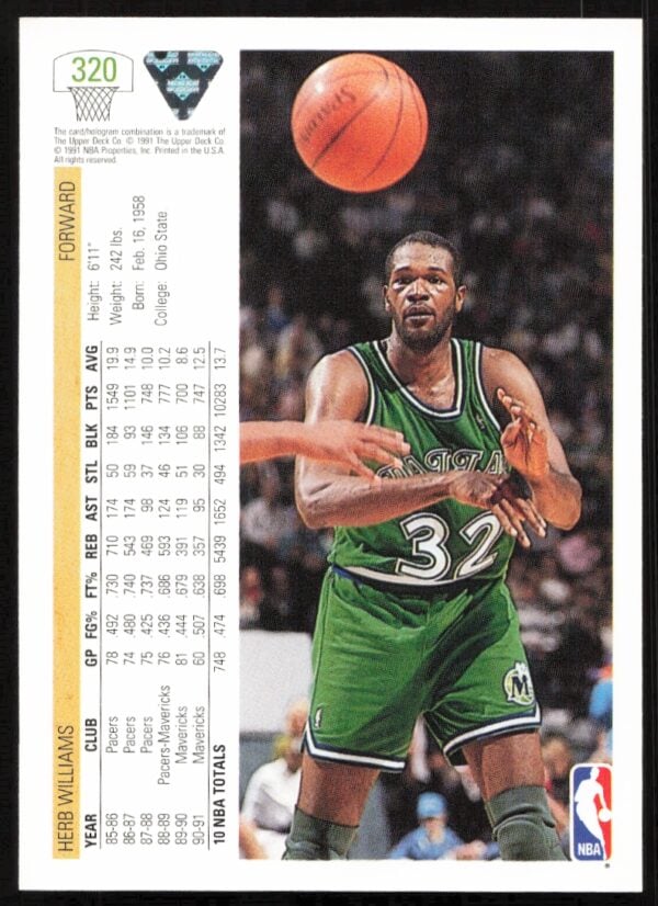 1991 Upper Deck Herb Williams #320 (Back)