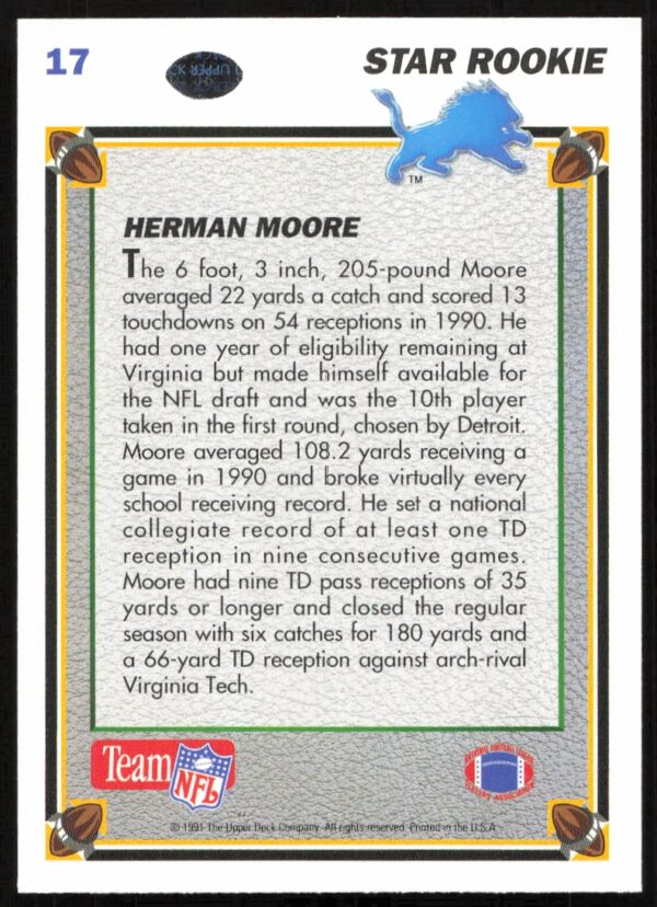 1991 Upper Deck Herman Moore #17 (Back)