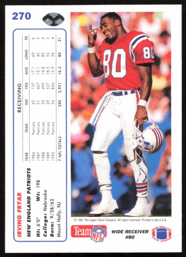 1991 Upper Deck Irving Fryar #270 (Back)