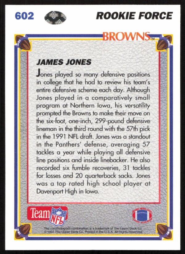 1991 Upper Deck James Jones #602 (Back)