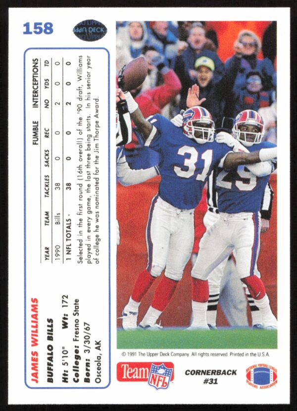 1991 Upper Deck James Williams #158 (Back)