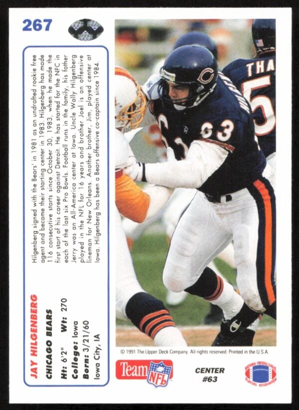 1991 Upper Deck Jay Hilgenberg #267 (Back)